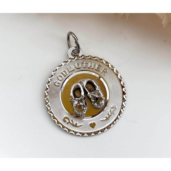 Textured Hand Carved Godmother Sterling Silver 925 Vintage Pendant | Charm - Picture 1 of 9